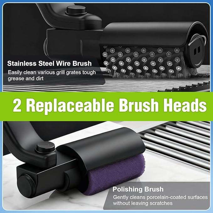 Electric Grill Brush, Rechargeable Grill Cleaner for Outdoor Grill with 3-Speed Power Motor & Stainless Steel Head- 180°Adjustable, Automatic Grill Cleaning Brush for Gas/BBQ Grates & Griddles