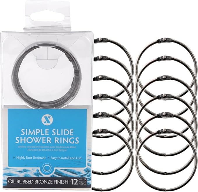 SlipX Solutions Simple Slide Shower Curtain Rings Provide Effortless Gliding on Standard Shower Rods (Rust Resistant, Snap Closure) (24, Oil Rubbed Bronze)