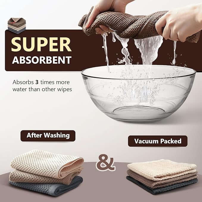 FGSAEOR Barista Cleaning Towels 6-Pack, 100% Cotton Waffle Weave 12x12 Inch Extra Thick Coffee Cloths, Ultra Soft Absorbent for Espresso Machine, Steam Wand, Milk Frother & Countertops
