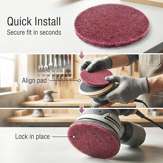 4 Inch 400 Grit Drill Brush Scrubber Scouring Pads, 20 Pcs Hook & Loop Power Scrubber Scour Pad for Rotary Tools, Random Orbital Sander (Red)