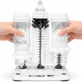Double Baby Bottle Cleaning Brush Set with Suction Base - Cleans Two Bottles at Once - Includes Nipple Cleaner Brush - High Density Bristles, Dishwasher Safe - Baby Gift & Newborn Essential