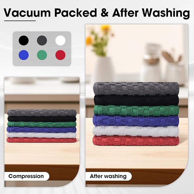 6 Pack 100% Cotton Wash Cloth, 12x12Inch Highly Absorbent and Soft Feel Fingertip Towels, Machine Washable Washcloths for Bathroom, Gym, Hotel, Spa and Kitchen, 6 Colors