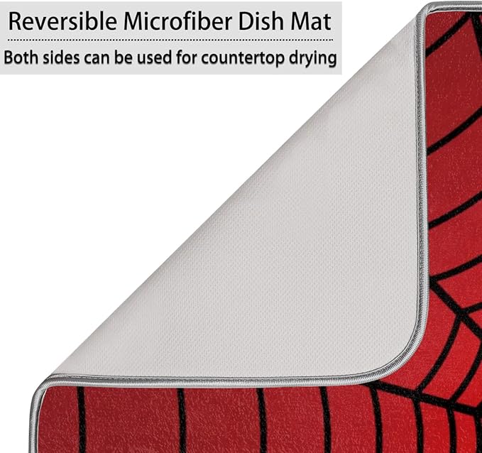Dish Drying Mat for Kitchen Absorbent Drying Mat Reversible Dish Drying Pad Dish Drying Mats for Kitchen Counter Utensils Pots Water Cup Spiders Red Web