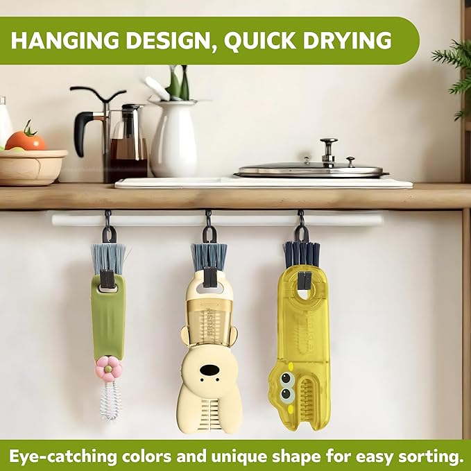 Cup Lid Cleaning Brush, 3 in 1 Lid Cleaner for Tumblers and Water Bottles, Gap Cleaning Brush with Straw Hole Detail Tool, Multifunctional Brush for Daily Use (Yellow Green)