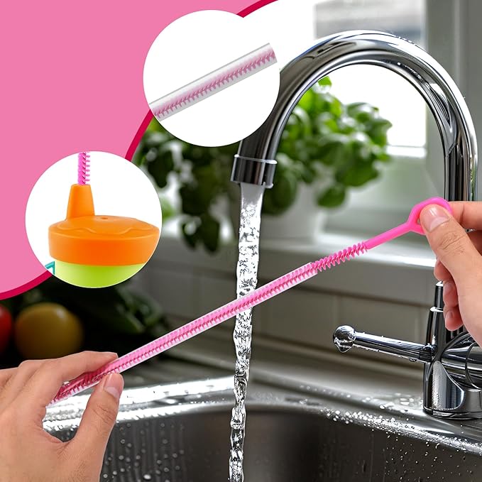 4pcs Straw Cleaner Brushes for Stanley, 8mm/0.31 Inch, 10mm/0.39 Inch, 12mm/0.47 Inch Reusable Extra Long Drinking Water Cup Bottle Straw Cleaning Brush Cleaning Tools Kit Accessories (Pink)