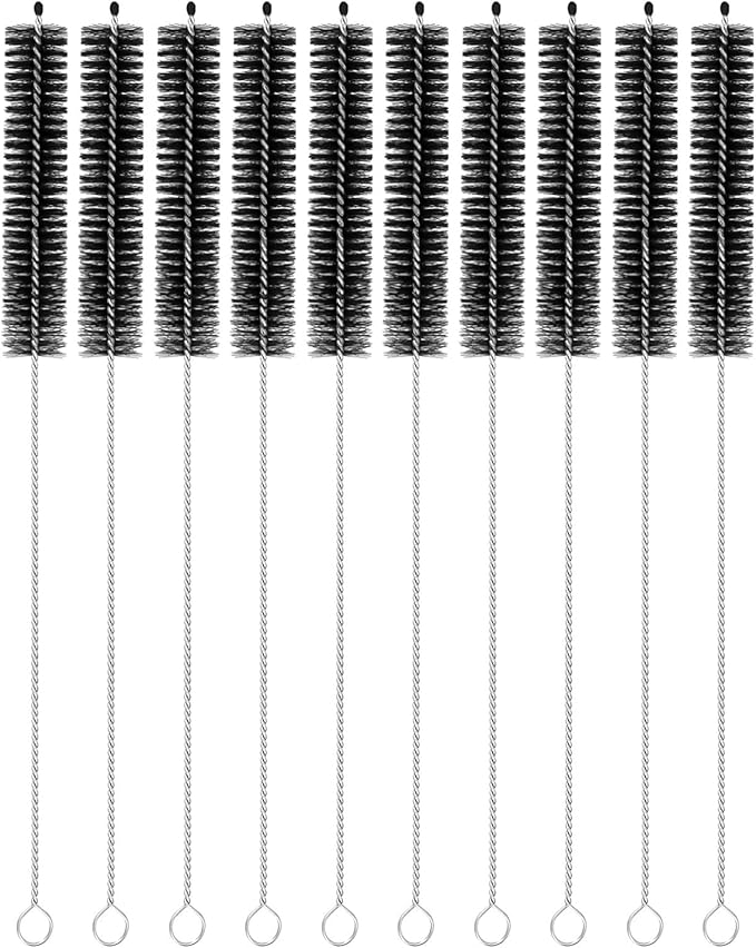 uxcell 10Pcs Drinking Straw Cleaning Brushes, 10" x 5/8" Nylon Bristles Long Straw Brush Pipe Cleaner for Washing Straws Pot Spout, Sippy Cup, Bottle and Tube (Black)