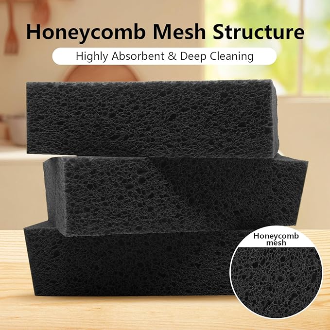 Cleaning and Washing Sponge, 3 Pack Large Extra Thick Heavy Duty Sponge Multi-Purpose for Kitchen Bathroom Bike Boat Car, Natural Cellulose Sponges 4" X 6" X 2" (Black)