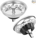 2PCS Kitchen Sink Strainer Stopper 2 in 1, Spring Clip Plunger, Replacement for Standard Drains(3-1/2 Inch), Chrome Plated Stainless Steel Body with Rubber Stopper