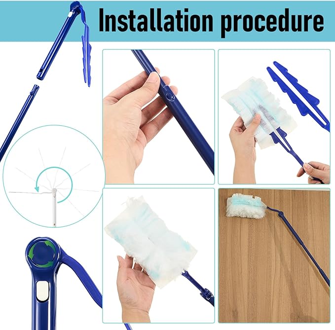 8 Pcs 3 ft Replacement Handles Compatible with Swiffer Duster Refill, Extended Handle, Removal Duty, Adjustable Length for Home Fan Window Cleaning (Blue)