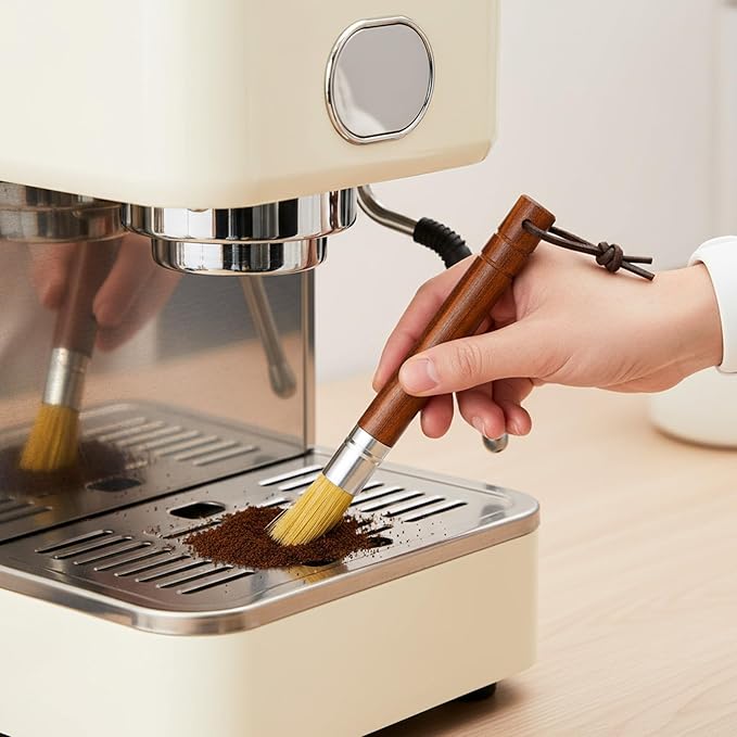 2Pcs Coffee Machine Cleaning Brush Espresso Brush Tools Accessories Wooden Handle and Natural Bristles Cleaning Tool Used on Group Heads Shower Screen Portafilter Home Kitchen