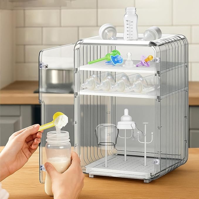 Palksky Baby Bottle Organizer for Storage,Baby Bottle Drying Rack for Countertop Organizer,Clear Space-Saving
