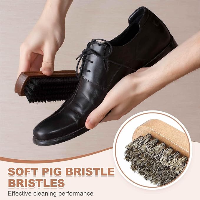 HARFINGTON Shoe Cleaning Brush 4"x1" Maple Wood Pig Bristle Boot Polish Brushes for Leather Shoes Boots Cloth Cleaner, Brown Wood