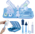Bottle Brush Set Cleaner Silicone Brushes - Premium Food-Grade Silicone - Travel Friendly Portable Baby Bottle Cleaner Kit (Blue, Classic Style)