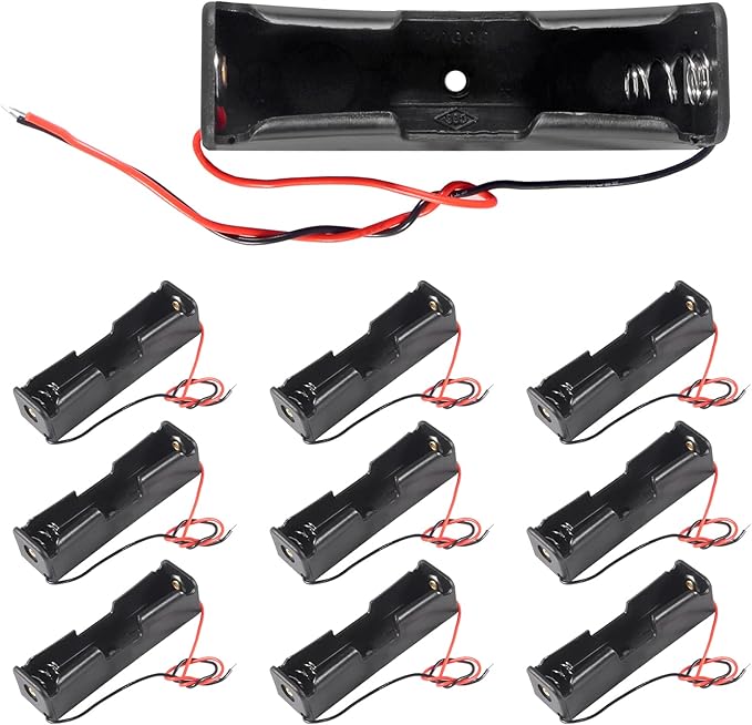 10pcs 18650 Battery Clip 1 Slots 3.7V Plastic 18650 Battery Storage Box Case with Black and Red Wire Leads for 18650 Battery with Connect Lead