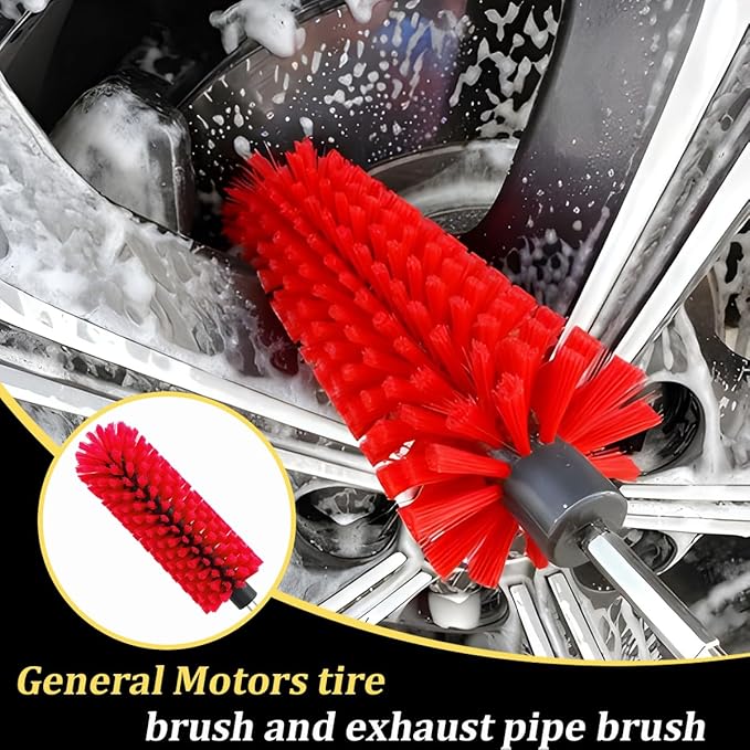 Drill Brush for Car Wheel, Soft No Scratches Vehicle Rim Cleaning Brush for Wheel Rim Engine, Highly Density Automotive Tire Drill Cleaner Tool, Universal for Most Vehicles (Red)