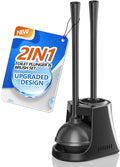 Toilet Plunger and Brush with Holder, Bowl Brush and Heavy Duty Toilet Plunger Set with Ventilated Holder, 2-in-1 Toilet Brush and Plunger Combo for 5.3-inch Toilet Drain New Pack