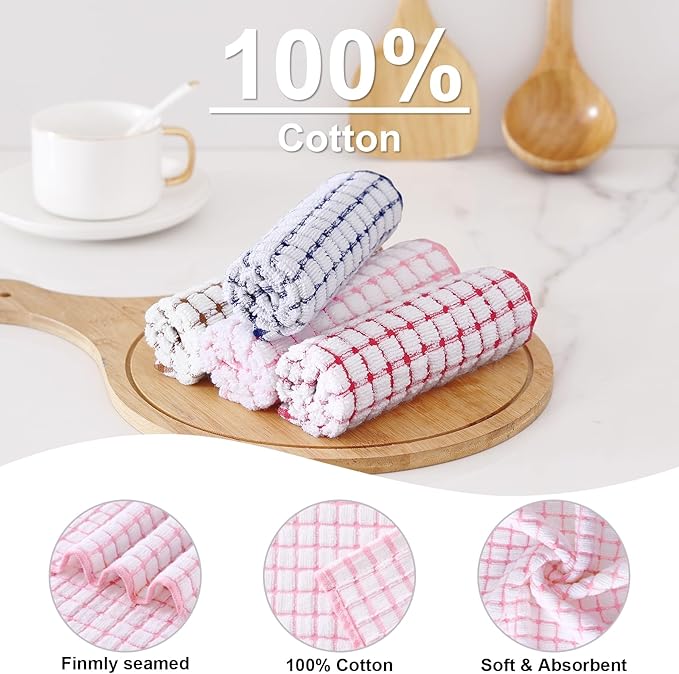 Kitinjoy Cotton 8 Pack Terry Kitchen Towels, 16 x 25 Inches Super Soft and Absorbent Dish Towels, Quick Drying Hand Towels for Kitchen Drying, Pink