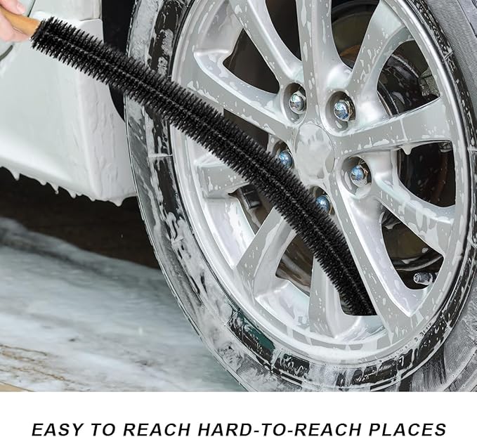 Radiator Cleaner Brush, 30 Inches Flexible Radiator Duster Cleaning Brush with Wood Handle, Radiator Coil Cleaning Brush Vent Cleaner for Vehicle Refrigerator Dryer (Half Bristle)