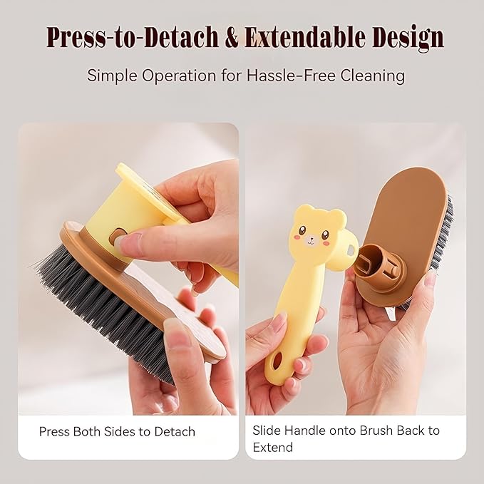 Little Bear Rotating Multi Functional Laundry Brush,Extended Bristle Cleaning Brush for Clothes, Carpet,Shoes, Etc(Yellow)