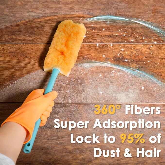 Extendable Duster Kit with 6FT Telescoping Handle & 12 PCS Duster Refills, 360° Disposable Microfiber Pads for Home Cleaning, Ceiling Fan, Blinds, Furniture (Duster Refill Only(20 PCS))