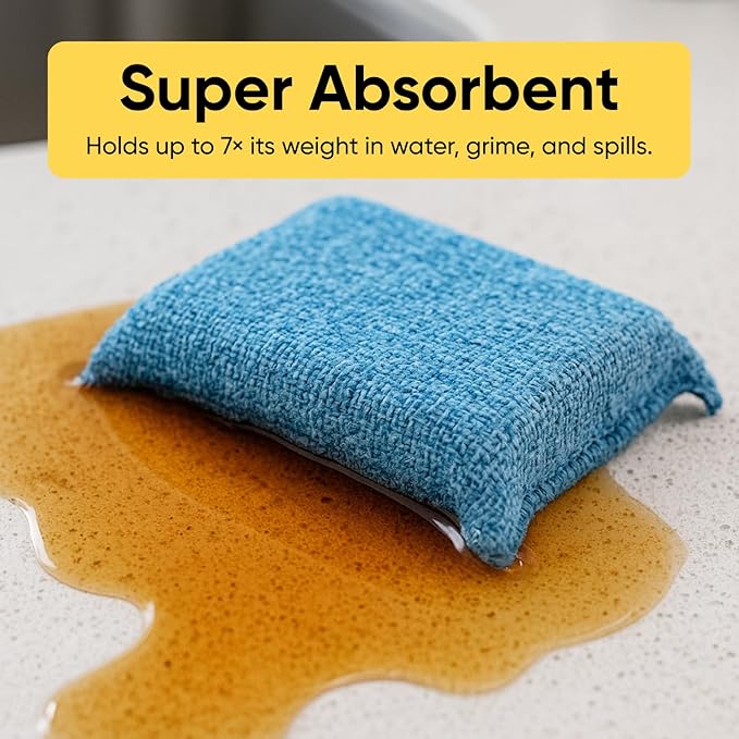 Miracle Microfiber Scrubbing Sponge, Blue Extra Scrubbing Power Sponge for Kitchen, Sink, Pot, Pan and Dish Washing, Super Absorbent and Rapid Drying 8-Pack