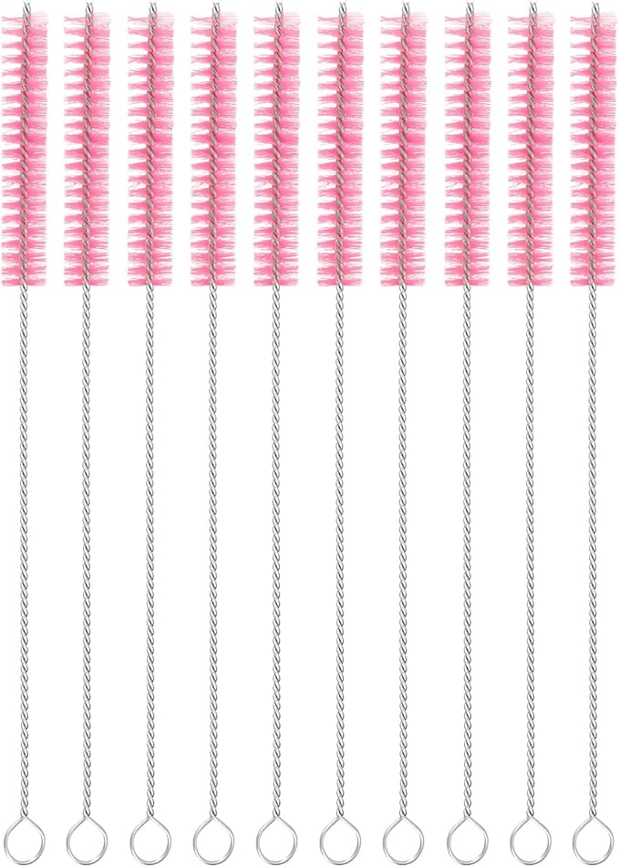 uxcell 10Pcs Drinking Straw Cleaning Brushes, 8" x 3/8" Nylon Bristles Long Straw Brush Pipe Cleaner for Washing Straws Pot Spout, Sippy Cup, Bottle and Tube (Pink)