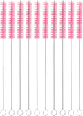 uxcell 10Pcs Drinking Straw Cleaning Brushes, 8" x 3/8" Nylon Bristles Long Straw Brush Pipe Cleaner for Washing Straws Pot Spout, Sippy Cup, Bottle and Tube (Pink)