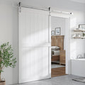 SmartStandard 48 x 96 inch White Sliding MDF Barn Door with 8FT Brushed Nickel Sliding Door Hardware Kit & Handle, Pre-Drilled Ready to Assemble, Waterproof PVC Coating, H-Frame