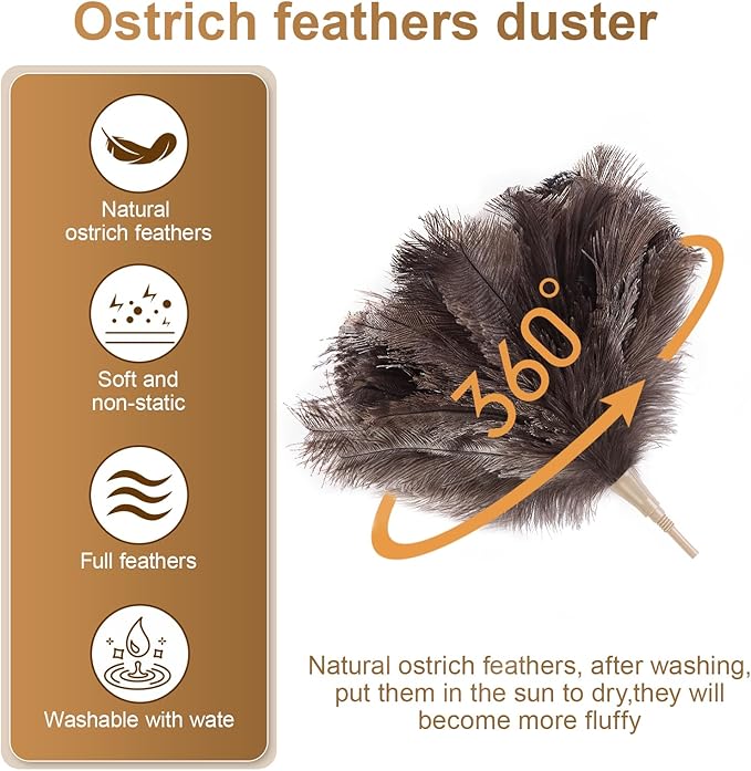 Extendable 81.9 Inch Ostrich Feather Duster with Extension Used for Home Cleaning Ceilings Furniture Fans Washable（1.8M Telescopic Rod,Grey）