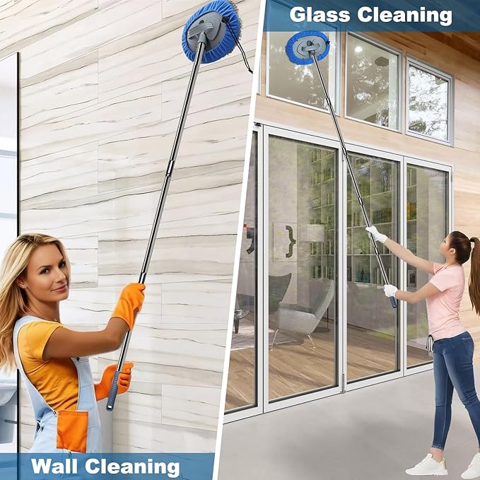 Max 83'' Wall Mop, Wall Cleaner with Long Handle, Ceiling Dust Mop with 15° Labor-Saving Elbow Extension Pole, Baseboard Duster Washer Scrubber, High Reach Window Cleaning Brush, Roof Cleaning Tool
