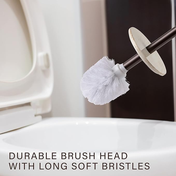 Creative Scents Rustic Luxe Toilet Brush and Holder Set - Beige Toilet Bowl Cleaner Brush with Strong Metal Handle - Long Bristles Toilet Bowl Brush and Holder - Rustic Farmhouse Decor