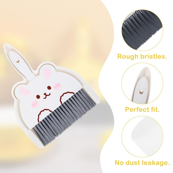 Cute Dustpan and Brush Set, 1 Set Small Hand Broom and Dustpan, Little White Rabbit Mini Hand Portable Mini Broom for Keyboards, Car Seats & Pet Areas