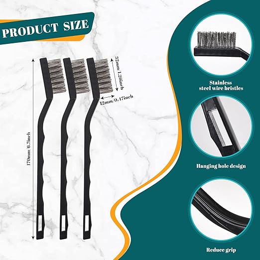 30 PCS Mini Wire Brush Stainless Steel Brush Set，Masonry Brush Wire Bristle for Cleaning Welding Slag and Rust，Curved Handle Brush (Stainless Steel, 30)