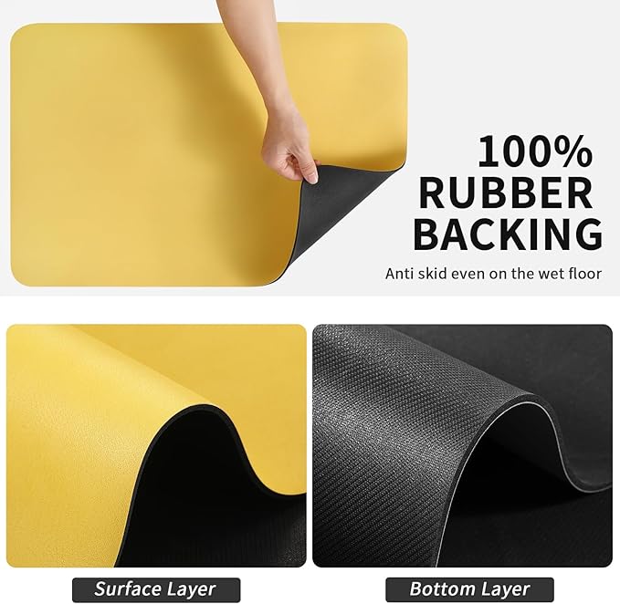 Dish Drying Mat for Kitchen Counter, Heat Resistant Drainer Mats with Non-slip Rubber Backed, Hide Stain Kitchen Super Absorbent Draining Mat, Easy to Clean Dish Rack Pad, Yellow 16"x20"