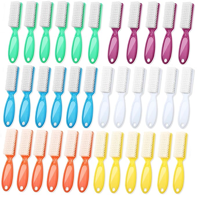 Handle Grip Nail Brush - Nail Brushes for Cleaning Fingernails, Long Handle Hand Fingernail Brush, Scrub Cleaner for Finger Nial, Multicolor, DAYGOS (Multi-colored 36P)