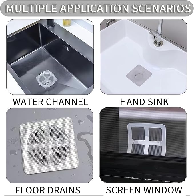 60 Pack Disposable Shower Drain Hair Catcher, 4" X 4" Disposable Drain Hair Catcher, Floor Drain Filter Stickers, Square Shower Drain Mesh Sticker, Bathroom, Laundry, Bathtub, Kitchen, Sink