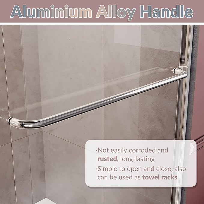 ELEGANT Shower Doors 58.5-60" W x 72" H, Semi-Frameless Bypass Sliding Shower Door, 1/4" Clear Glass, Chrome Finish