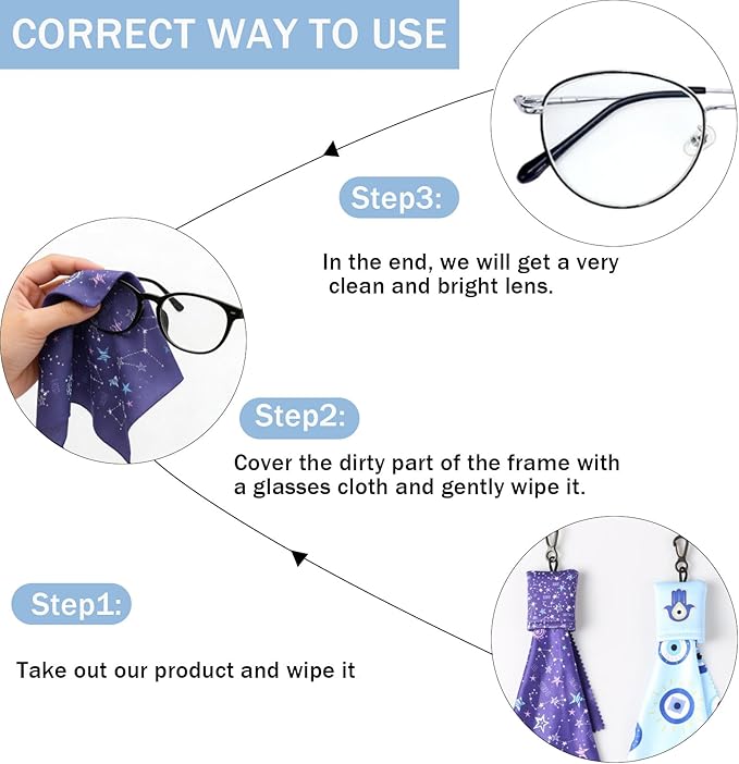 Glasses Cleaning Cloth, 4PC Microfiber Lens Cloth Keychain,Positive Energy Balance - Evil Eye, Mandala , Sun Moon, Divination Symbols for Positive Aura, Protection & Focus, Double Sided Printing