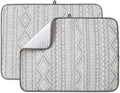 FRESHMINT Printed Dish Drying Mats for Kitchen Counter 2 Pack Absorbent Reversible Drying Mats Microfiber Kitchen Countertop Protector Dishes Drying Pad Extra Large 18"x24" Dish Mat