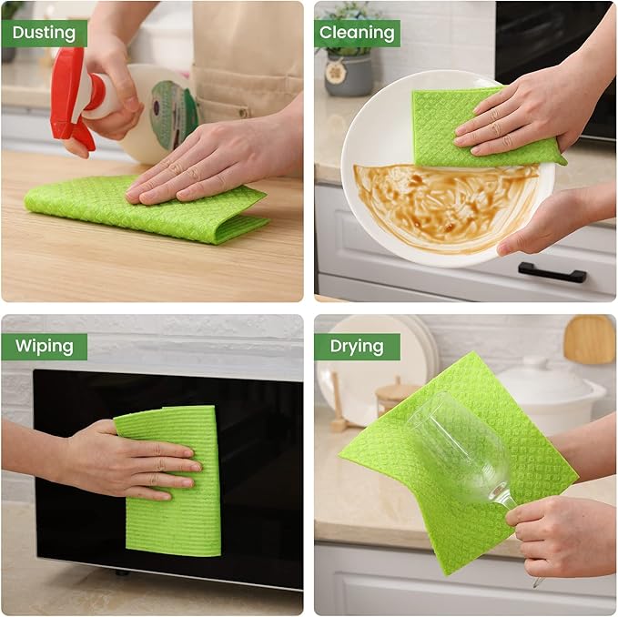 Homaxy Swedish Dishcloths for Kitchen, 10 Pack Reusable and Washable Cellulose Sponge Cloths Dish Towels, Absorbent and No Odor Paper Towels for Dishes ＆ Counters, Blue/White/Grey/Green