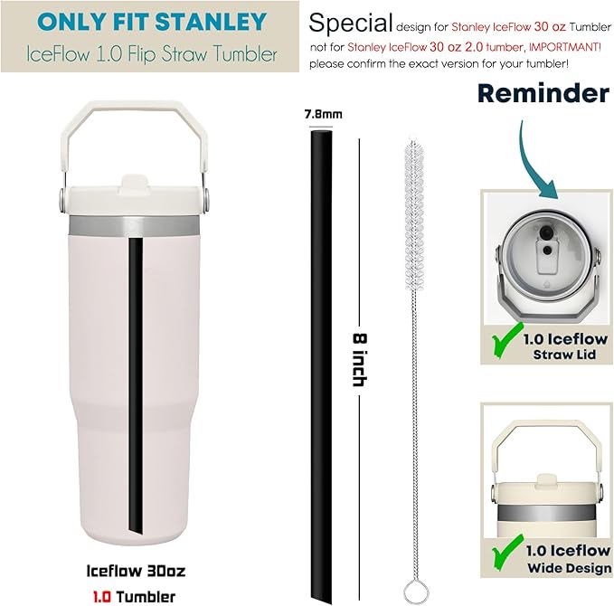 ALINK Replacement Straws for Stanley IceFlow Flip Straw Tumbler 30oz, 6 Pack Reusable Black Plastic Straws Compatible with 30oz IceFlow Cup with Cleaning Brush, Angled Design, Dishwasher Safe