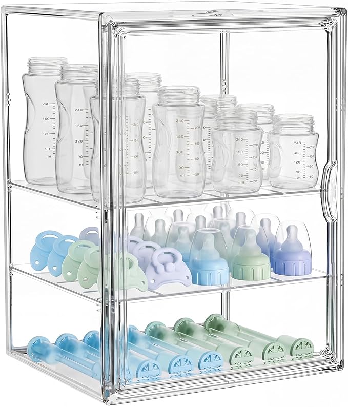 Baby Bottle Organizer for Countertop, X-Large Clear Bottle Storage Organizer, Baby Bottle Storage Organizer for Bottles, Nipples, Pump Parts & Food Jars, Nursery Cabinet, Kitchen Pantry