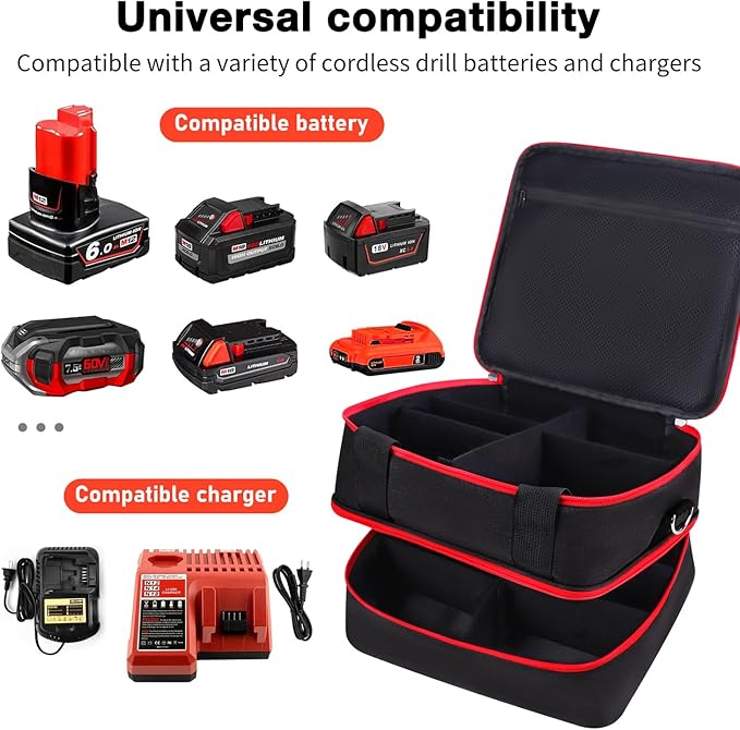 Battery Storage Case for Milwaukee M12 M18 18V 20V Battery and Charger, Tool Batteries Pack Container Carrier Box Hard Batteries Storage Box Holder, Tool Batteries Carrying Box (Bag Only)