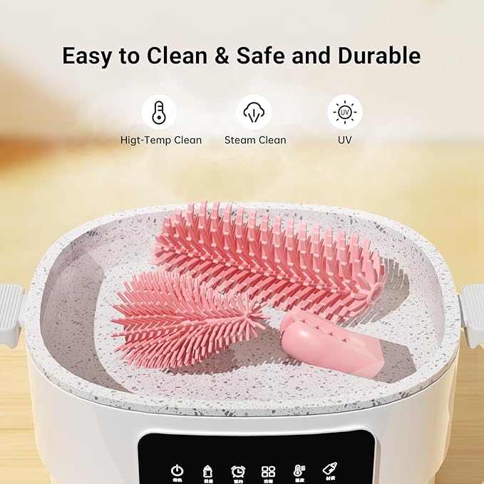 Baby Bottle Brush, 10 in 1 Travel Baby Bottle Cleaner Brush Set with Silicone Brush, Nipple Brush, Straw Brush, Soap Dispenser, Portable Drying Rack, Breast Pump & Bottle Cleaning Kit - Coral Pink