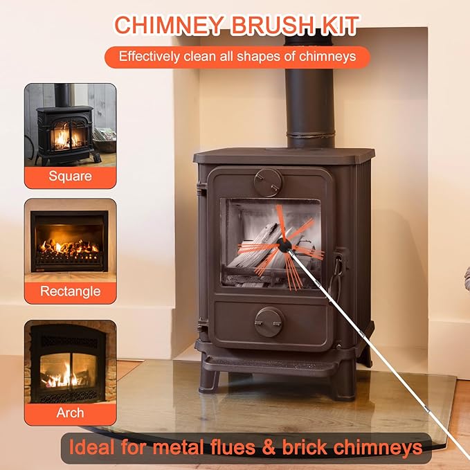 Chimney Sweep Brushes Replacement, 1/2'' External Thread, Brush Cleaning Range 4" -12", Rotary Sweep DIY Set With Aluminum Connector, Chimney Brush Kit Driven by Drill for Sweeping Fireplace