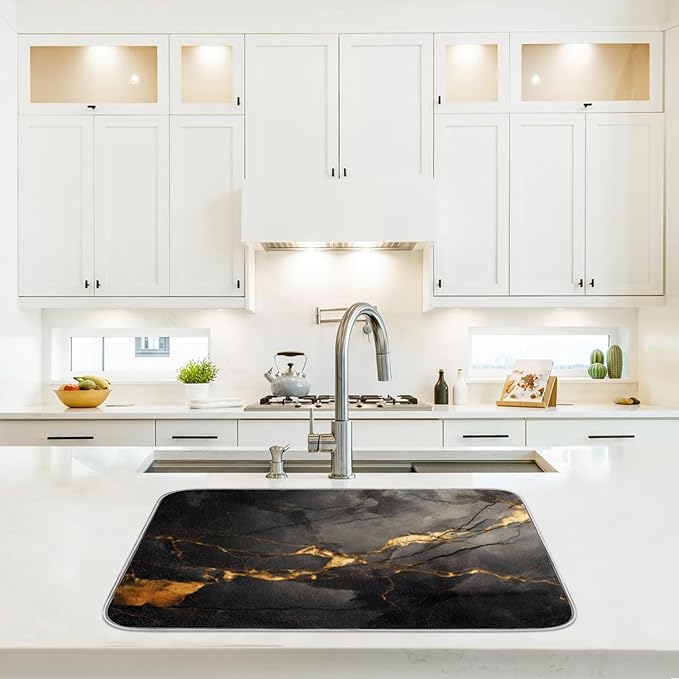 Dish Drying Mat for Kitchen Absorbent Drying Mat Reversible Dish Drying Pad Dish Drying Mats for Kitchen Counter Utensils Pots Water Cup Marble