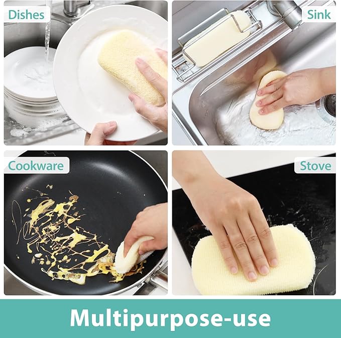 Sponges Kitchen Scrub Dish Sponge Scouring Pad, 24 Pack Cleaning Brush Scrubber Supplies for Soap, Dishwashing Dinnerware Sets Pan Pot Glass Dishwasher Sink Bathroom Towels Cloth Rags Holder