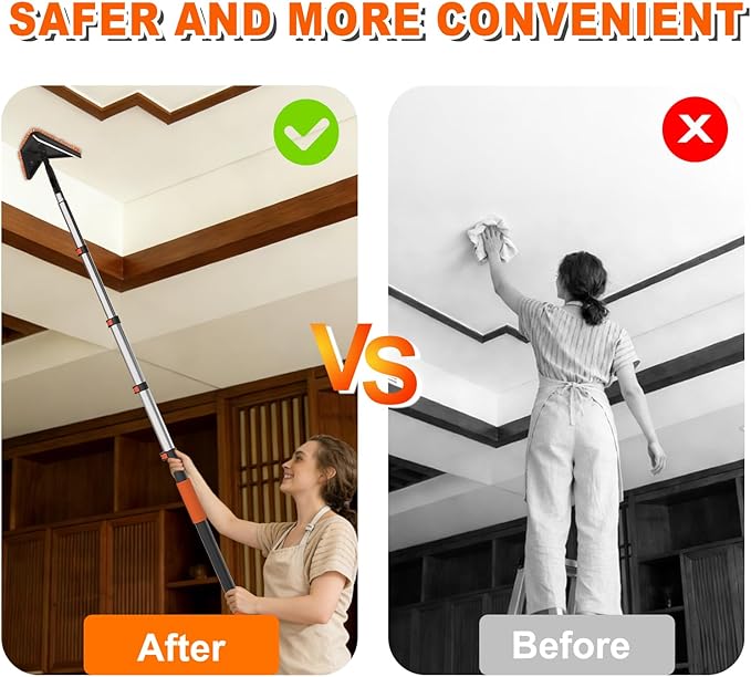 26FT Reach Duster Cleaner Kit, Dusters for Cleaning with Extension Pole, Baseboard & Wall and Window Cleaner Mop for Fan Blades, High Ceiling and Cobweb