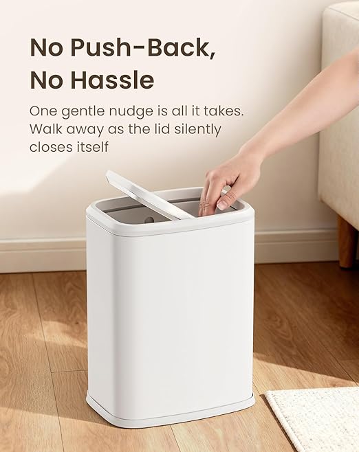 Cesun Small Bathroom Trash Can with Swing-Top Lid,8L/2.1 Gallon Stainless Steel Garbage Can with Removable Inner Bucket, Slim Waste Basket for Home, Office, Toilet, Bedroom, Living-Room (White)