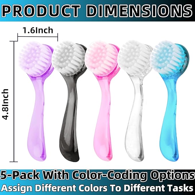 Soft Nail Dust Cleaning Brush 5Pcs Handle Grip Fingernail Brush Nail Dust Brush Manicure Pedicure Tools Women Men Home Salon（multicolor）